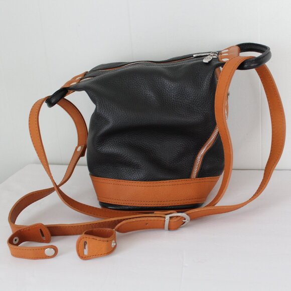 Valentina Carrano  Black Tan Leather Sling Backpack Shoulder Bag